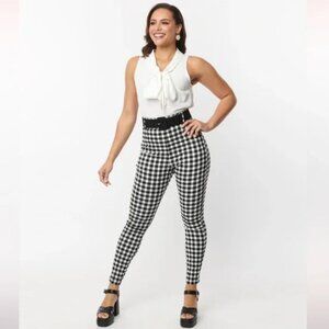 Unique Vintage Plus Size Black White Gingham High Waist Rizzo Cigarette Plus 5X